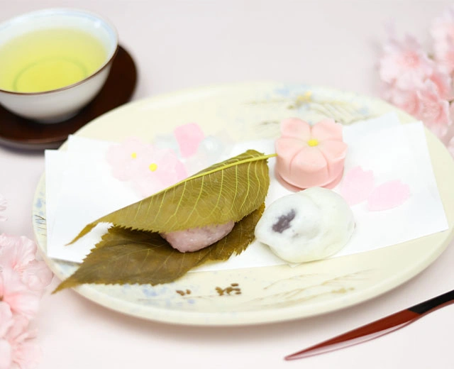 노포 벚꽃 과자와 귤 녹차